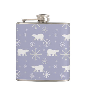 Christmas pattern with polar bears and snowflakes hip flask