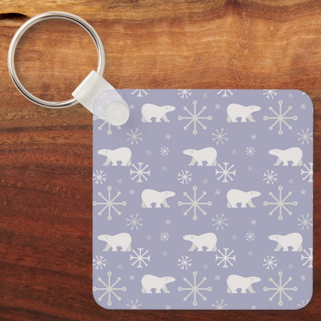 Christmas pattern with polar bears and snowflakes keychain (Front)