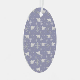 Christmas pattern with polar bears and snowflakes metal ornament