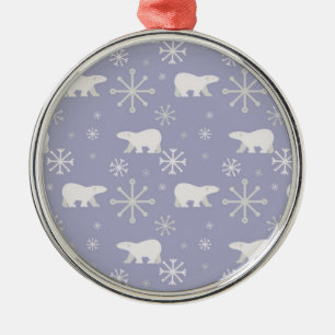 Christmas pattern with polar bears and snowflakes metal ornament