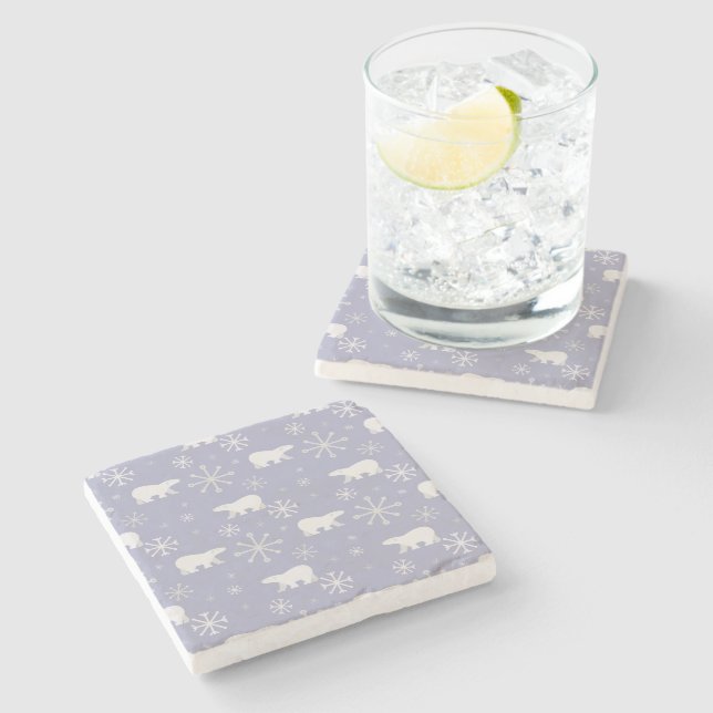 Christmas pattern with polar bears and snowflakes stone coaster (Side)