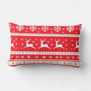 Christmas Pattern with Reindeer and Snowflakes Lumbar Pillow