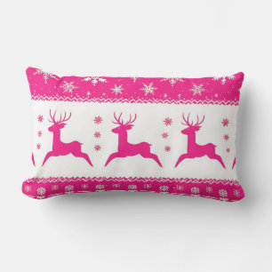 Christmas Pattern with Reindeer and Snowflakes Lumbar Pillow