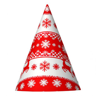 Christmas Pattern with Reindeer and Snowflakes Party Hat