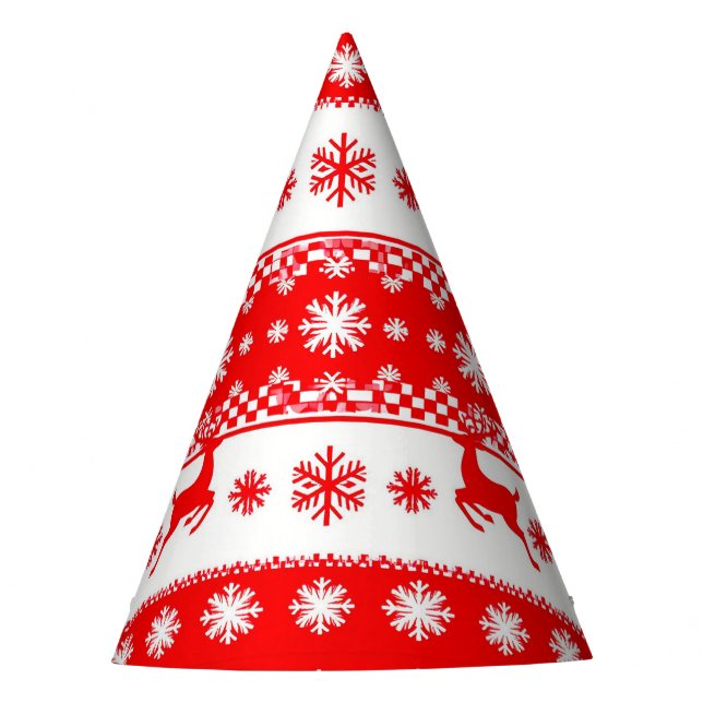 Christmas Pattern with Reindeer and Snowflakes Party Hat (Front)
