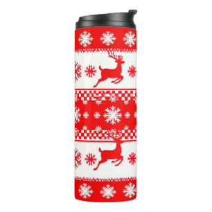 Christmas Pattern with Reindeer and Snowflakes Thermal Tumbler