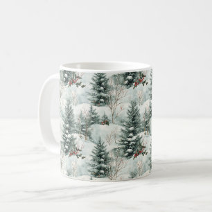 Christmas Pattern with Snowy Forest and Pine trees Coffee Mug