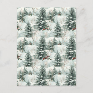 Christmas Pattern with Snowy Forest and Pine trees Postcard