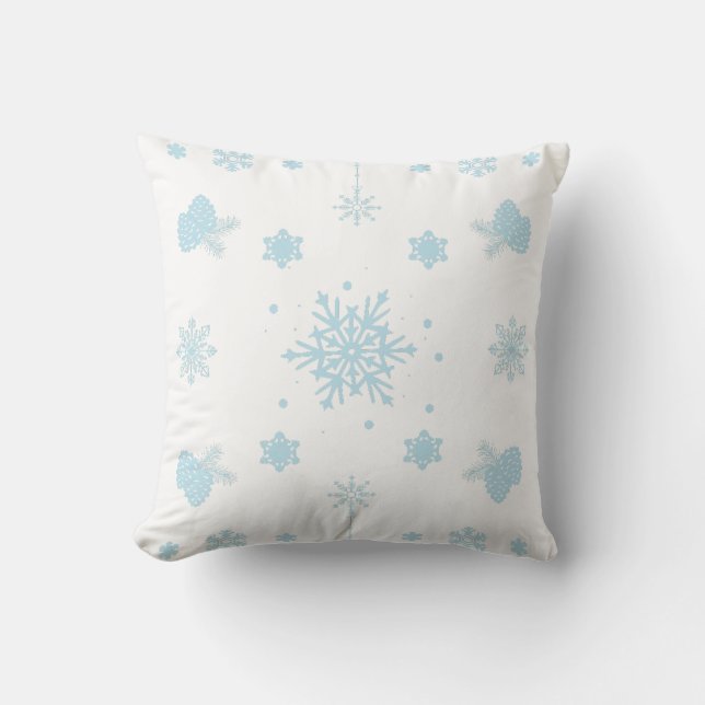 Christmas Patterns Blue Snowflakes Throw Pillow (Front)