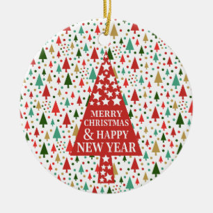 Christmas Patterns - landscape of colourful trees Ceramic Ornament