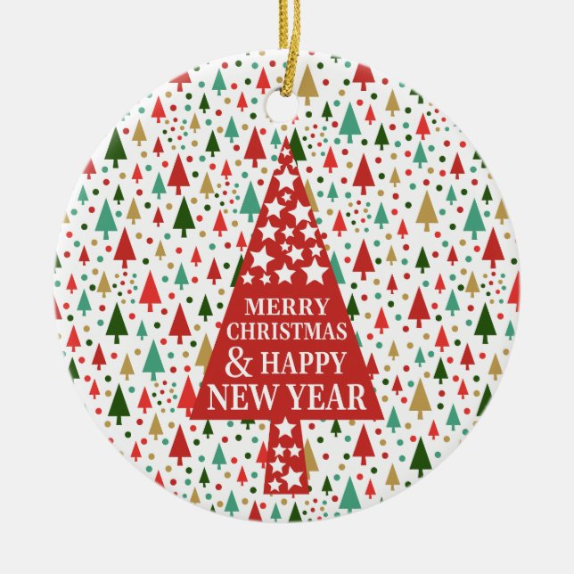 Christmas Patterns - landscape of colourful trees Ceramic Ornament (Front)