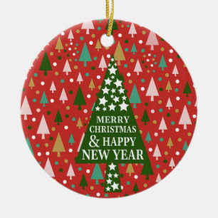 Christmas Patterns - landscape of colourful trees Ceramic Ornament
