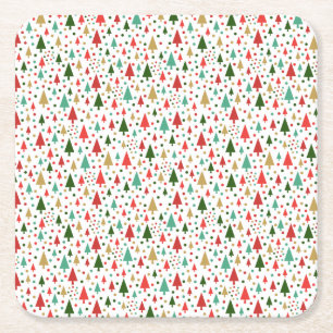 Christmas Patterns - landscape of colourful trees Square Paper Coaster