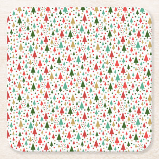 Christmas Patterns - landscape of colourful trees Square Paper Coaster