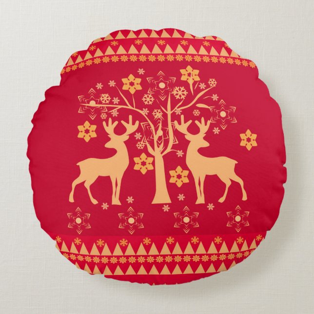 Christmas patterns round pillow (Front)