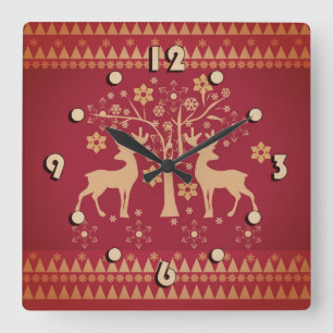 Christmas patterns square wall clock