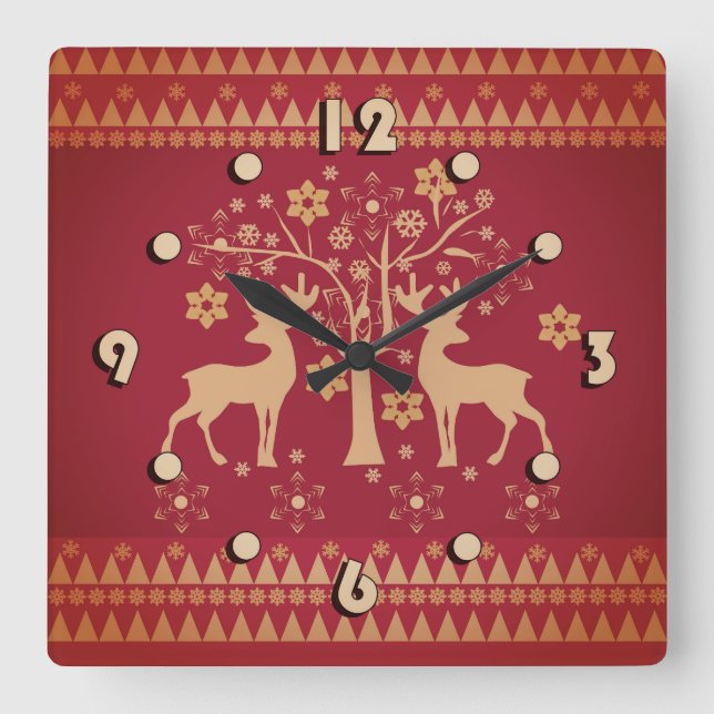 Christmas patterns square wall clock (Front)