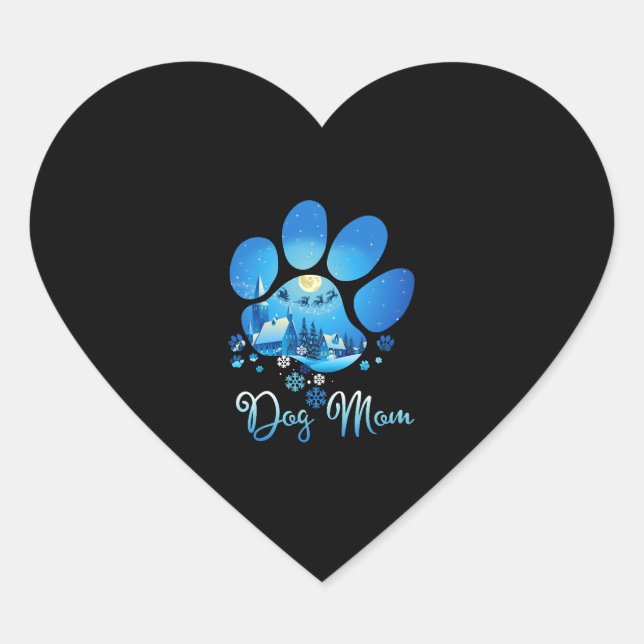 Christmas Paw Dog Mom Heart Sticker (Front)