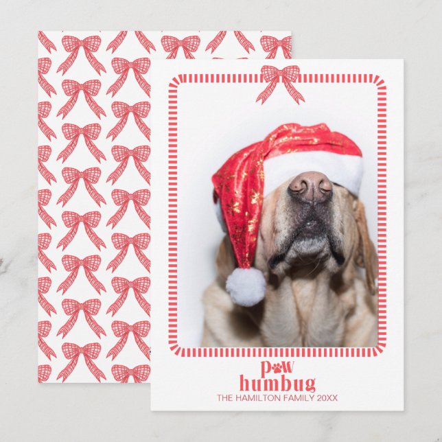 Christmas Paw Humbug Pet Photo Coquette Holiday Card (Front/Back)