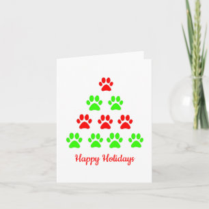 Christmas paw pet tree design pattern green red   card