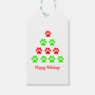 Christmas paw pet tree design pattern green red g gift tags