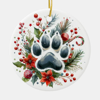 Christmas Paw Print  Ceramic Ornament