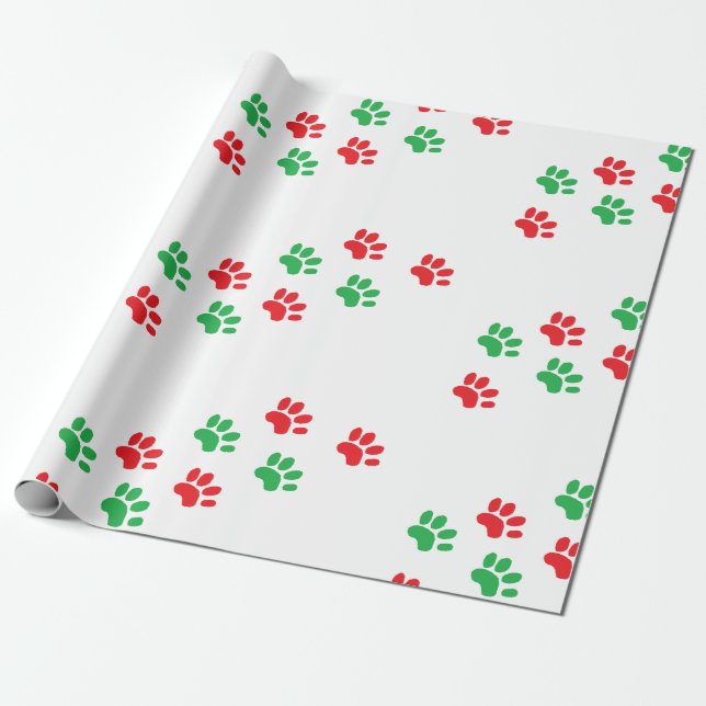 Christmas Paw Print Gift Wrap (Unrolled)