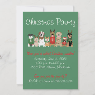 Christmas Pawty Dog Ugly Holiday Sweater Red Green Invitation