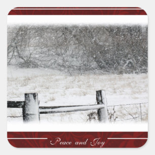 Christmas Peace and Joy Country Winter Snowscene Square Sticker