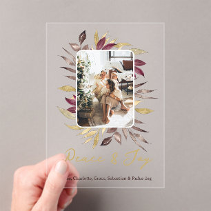 Christmas Peace and Joy Winter Foliage Photo Acrylic Invitations
