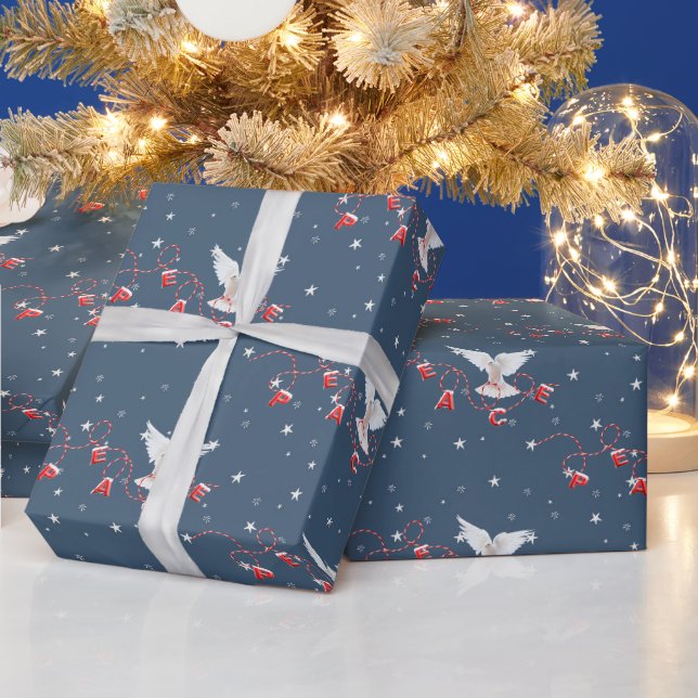 Christmas Peace Dove On Snowflakes Wrapping Paper (Holidays)