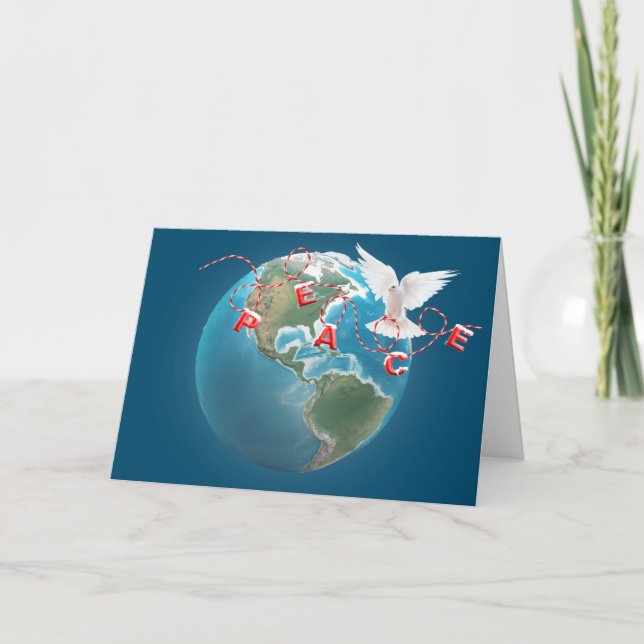 Christmas Peace Dove on World Globe Card (Front)