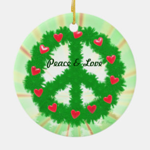 Christmas Peace Hearts Wreath Ceramic Ornament
