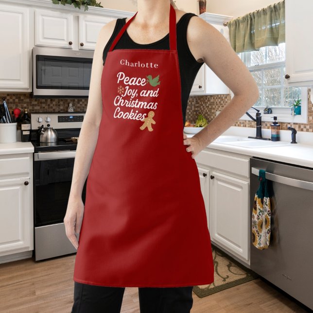 Christmas peace joy cookies quote name red apron (Creator Uploaded)