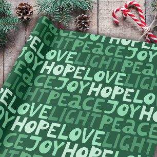Christmas Peace Joy Hope Love Light Green Pattern Wrapping Paper