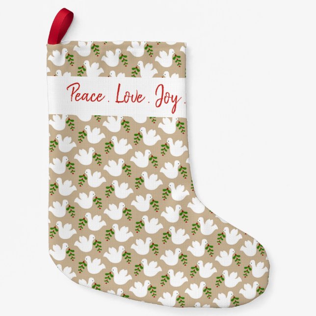 Christmas Peace Love Joy Dove Faith Olive Branch Small Christmas Stocking (Front)