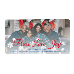 Christmas Peace Love Joy Red Script Your Photo