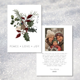 Christmas Peace Love Rustic Minimal Photo Greenery Holiday Card