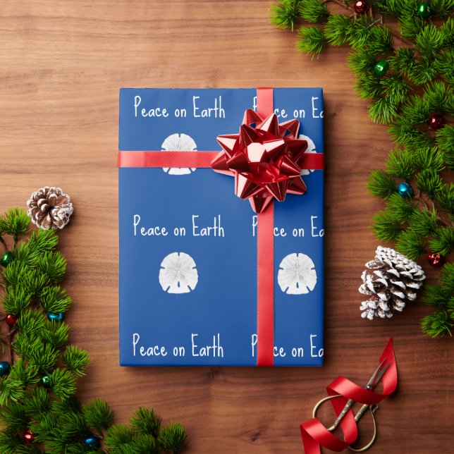 Christmas Peace on Earth Beach Sand Dollar Blue  Wrapping Paper (Holiday Gift)