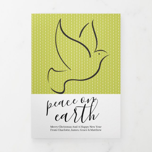 Christmas Peace on Earth Dove Personalized Tri-Fold Holiday Card (Cover)