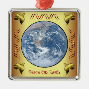 Christmas ~ Peace On Earth ~ Golden Doves ~ Metal Ornament