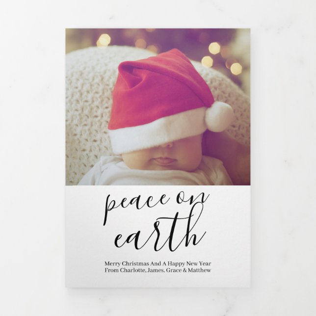 Christmas Peace on Earth Personalized Tri-Fold Holiday Card (Cover)