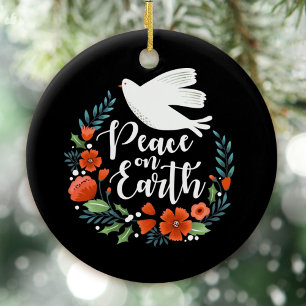 Christmas Peace on Earth Script Ceramic Ornament