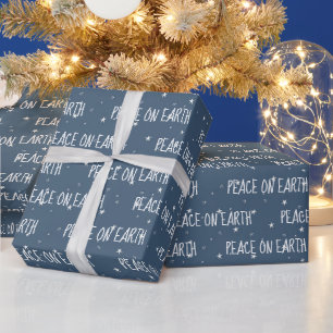 Christmas PEACE ON EARTH Text On Stars Wrapping Paper