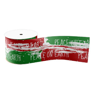 Christmas PEACE ON EARTH Text With Snowflakes Grosgrain Ribbon