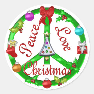 Christmas Peace Sign Classic Round Sticker