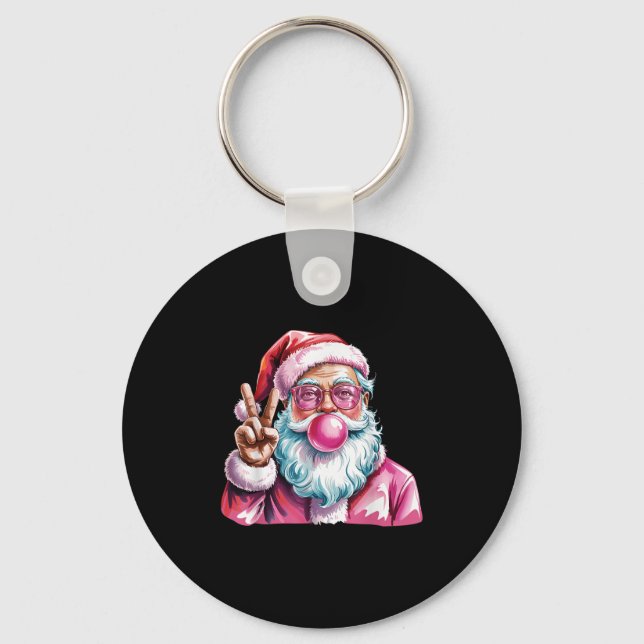 Christmas Peace Sign Hand Santa Claus Nk Bubble Gu Keychain (Front)