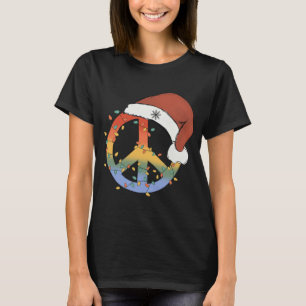 Christmas Peace Sign Santa Hat Peace Christmas T-Shirt