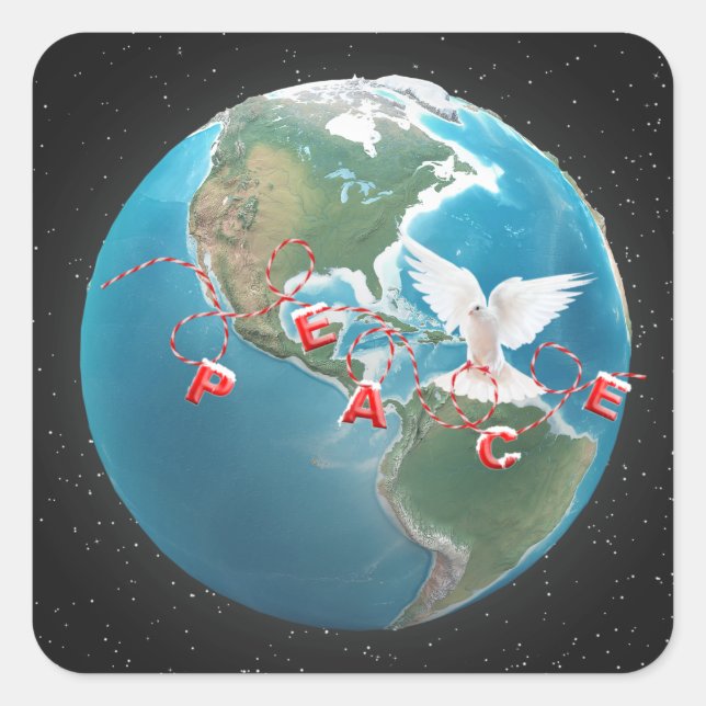 Christmas PEACE White Dove on Globe Square Sticker (Front)