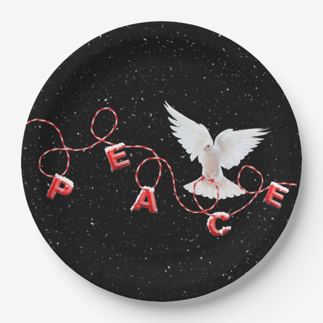 Christmas Peace with Dove and Snowflakes  Paper Plate (Front)